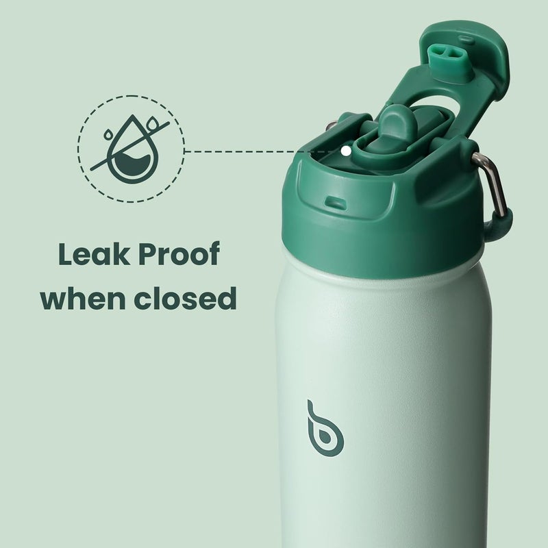 bottle bottle زجاجة زجاجة 24 أونصة من الفولاذ المقاوم للصدأ المعزول زجاجة ماء رياضية مع قشة وحامل حبوب - أخضر - Image 4