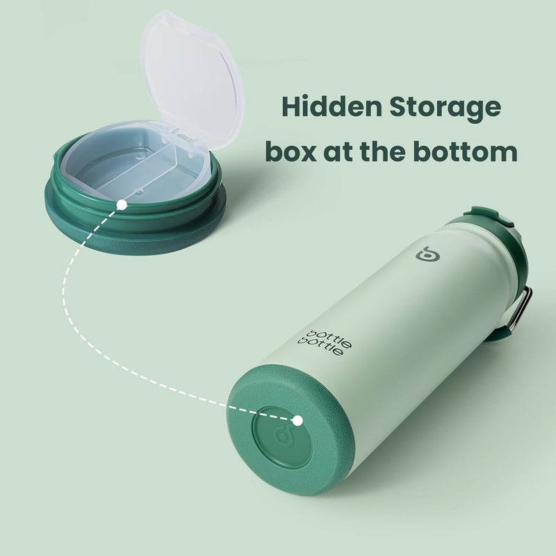 bottle bottle زجاجة زجاجة 24 أونصة من الفولاذ المقاوم للصدأ المعزول زجاجة ماء رياضية مع قشة وحامل حبوب - أخضر - Image 2