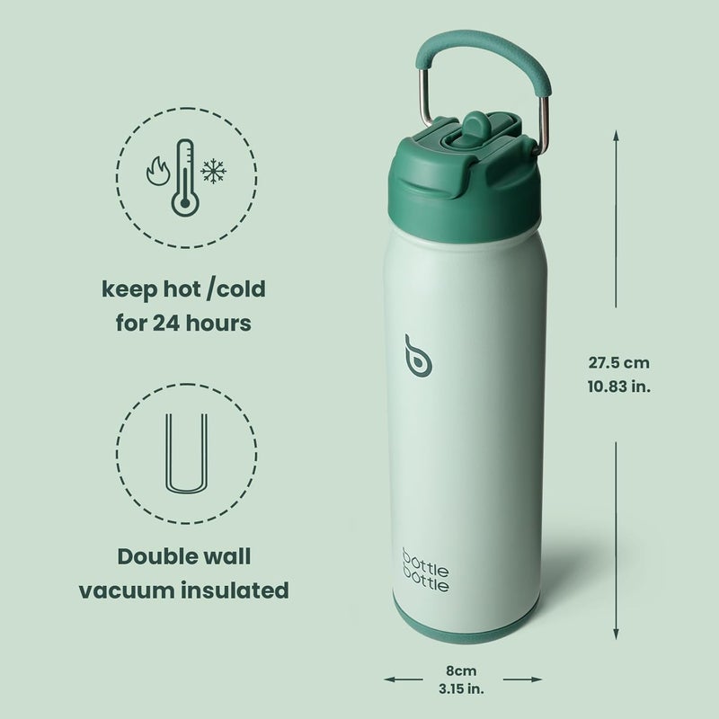 bottle bottle زجاجة زجاجة 24 أونصة من الفولاذ المقاوم للصدأ المعزول زجاجة ماء رياضية مع قشة وحامل حبوب - أخضر - Image 5