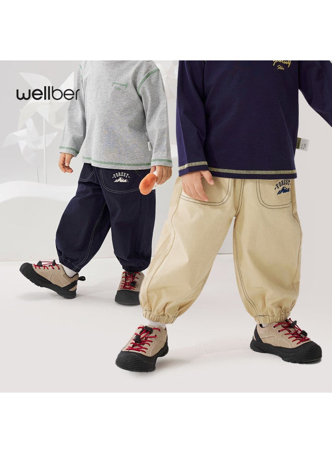 WELLBER Willberu Spring Cotton Boys' Casual Navy Blue Cargo Pants For Toddlers And Kids, Size 120 - Image 1
