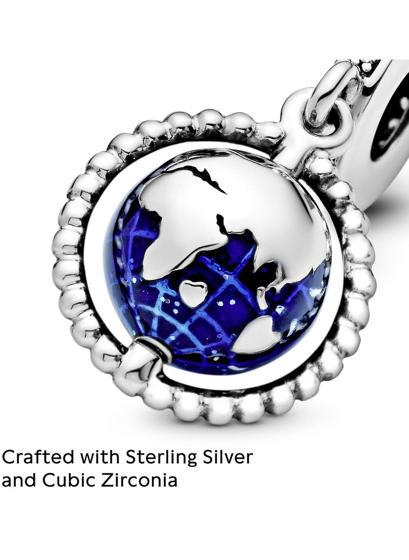 PANDORA - PANDORA Jewelry Spinning Globe Dangle Cubic Zirconia Charm in Sterling Silver - Image 1