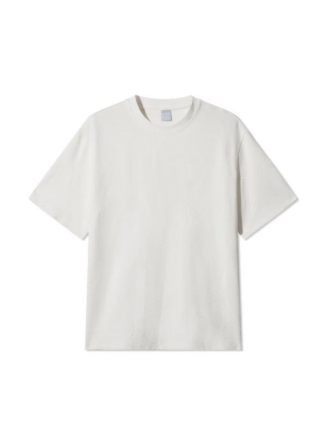 Cabbeen Men's Textured Short Sleeve T-shirt With Round Neck Loose Fit Embroidered Top White 12 - Image 4