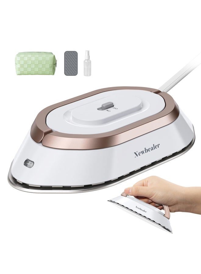 Newbealer Travel Iron with Dual Voltage - 120V/220V Mini Dry Iron for Clothes (No Steam), Non-Stick Ceramic Soleplate, 302℉ Heat Press Machine for Quilting & Sewing, 0.95lbs Lightly (Gold) - Image 1