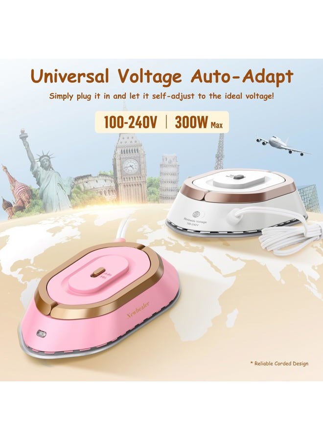 Newbealer Travel Iron with Dual Voltage - 120V/220V Mini Dry Iron for Clothes (No Steam), Non-Stick Ceramic Soleplate, 302℉ Heat Press Machine for Quilting & Sewing, 0.95lbs Lightly (Gold) - Image 3