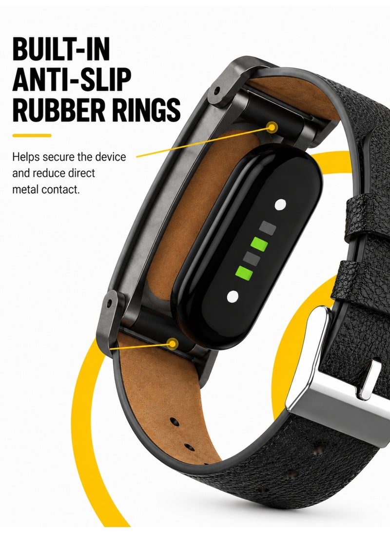 BASEMENT-1 Leather Band Compatible With Google Fitbit Air, Replacement Strap with Adjustable Metal Protective Case, Textured Leather Wristband, 130-210mm, Black - Image 3
