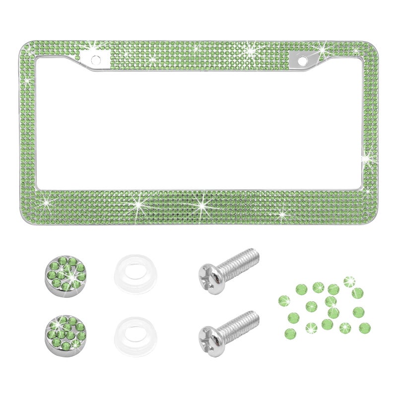 NYTKL Bling Car License Plate Frame Handcrafted Crystal Car Tag Frame with Sparkly Screw Caps Shiny Rhinestone Stainless Steel Licence Plate Holder Decor for Women Girls Light Green - Image 3