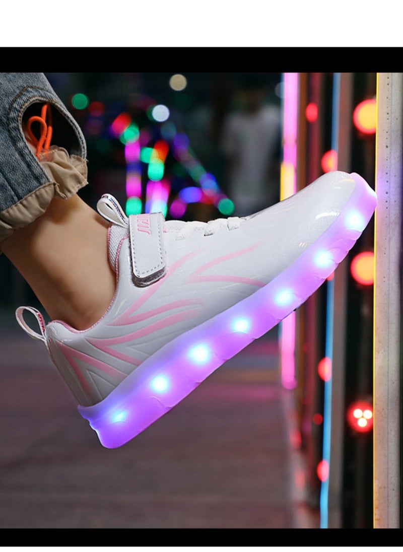 FASHION - Walking Shoes LED Lights Shoes Light Up Boys And Girls Children USB Charge Pink - Image 1