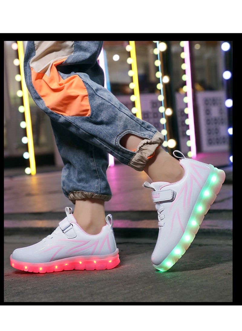 FASHION - Walking Shoes LED Lights Shoes Light Up Boys And Girls Children USB Charge Pink - Image 1
