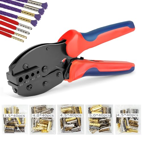 Sopnom Aglets for Shoelaces Aglet Crimping Tool Shoelace Aglets Tool and 200Pcs Shoe Lace Ends Tips Metal Aglets in 4 Colors 4 sizes 354455mm Repair Aglet for ShoelaceHoodiesPantsSneakers - Image 1