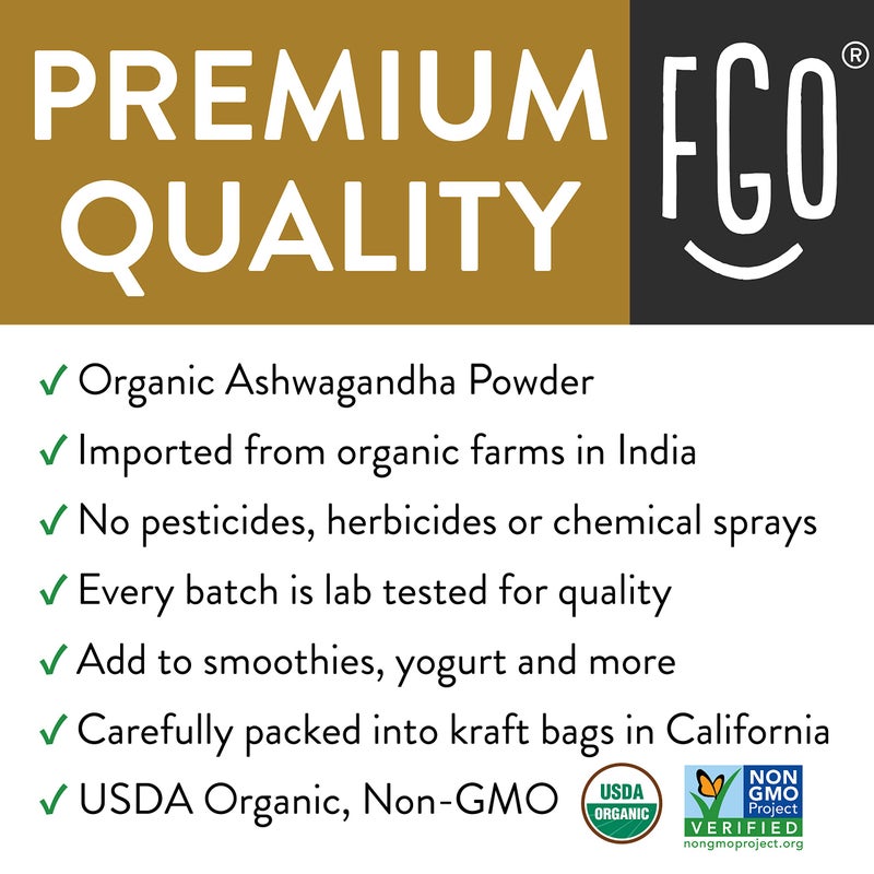 FGO Organic Ashwagandha Root Powder, 16oz Resealable Bulk Bag, Non-GMO, Indian Ginseng, Withania Somnifera, Sourced from India (Pack of 1) - Image 3