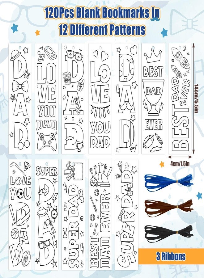 ANGOLIO Father's Day Color Your Own Bookmarks for Kids, 123Pcs DIY Father's Day Crafts for Classroom School Students, Coloring Dad Bulk Blank Bookmarks Set with Ribbons for Home Holiday Party Favor - Image 3