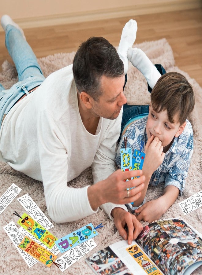 ANGOLIO Father's Day Color Your Own Bookmarks for Kids, 123Pcs DIY Father's Day Crafts for Classroom School Students, Coloring Dad Bulk Blank Bookmarks Set with Ribbons for Home Holiday Party Favor - Image 5