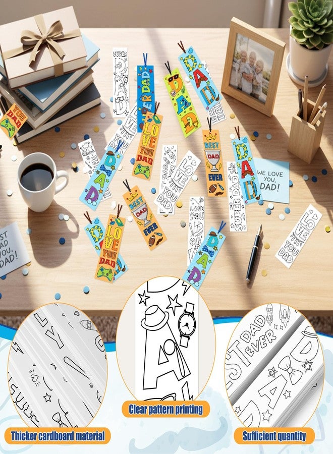 ANGOLIO Father's Day Color Your Own Bookmarks for Kids, 123Pcs DIY Father's Day Crafts for Classroom School Students, Coloring Dad Bulk Blank Bookmarks Set with Ribbons for Home Holiday Party Favor - Image 4