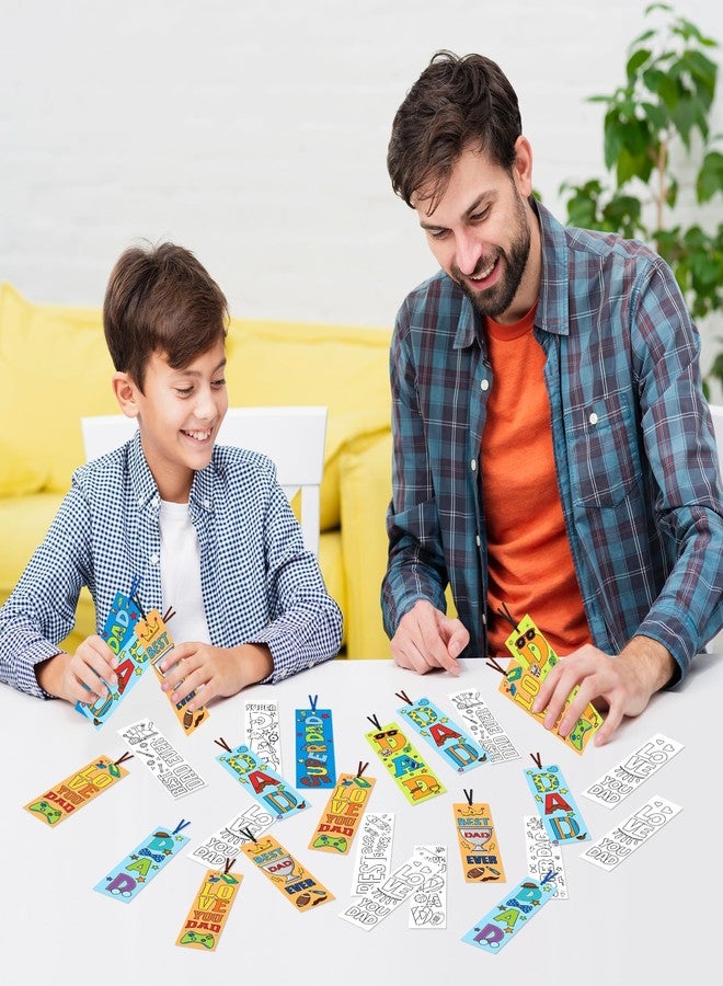 ANGOLIO Father's Day Color Your Own Bookmarks for Kids, 123Pcs DIY Father's Day Crafts for Classroom School Students, Coloring Dad Bulk Blank Bookmarks Set with Ribbons for Home Holiday Party Favor - Image 2