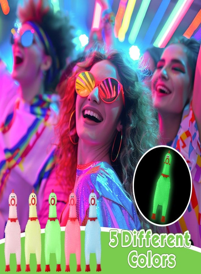 Honoson 50 Pcs Glow in The Dark Rubber Chicken 6.5 Inch Luminous Screaming Glowing Novelty Squeaky Chicken Prank Novelty Party for Adults, Family Games (Pink,Red,Blue,Yellow,Green) - Image 5
