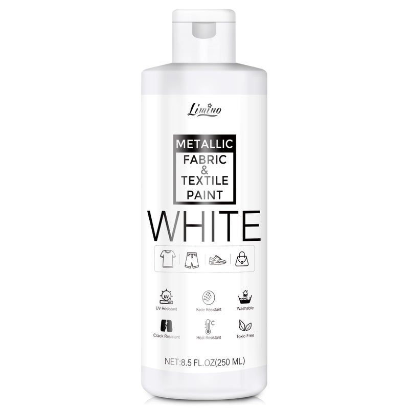 White Fabric Paint 250ml Textile Paint Permanent for Textile and Leather Clothes Fabric Coat Paint for DIY Fabric Dye Projects Washable Clothing Paints for Tshirts Jeans Canvas Shoes Sofa