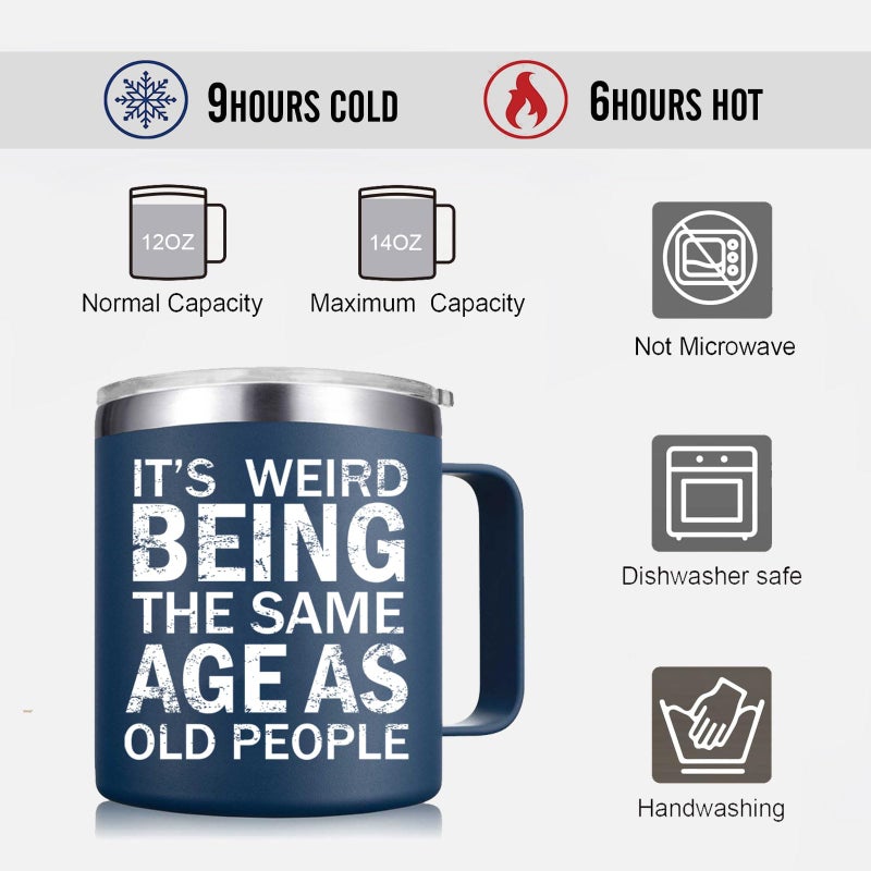 Abledn Christmas Gifts fo Men - Weird Being the Same Age as Old People Mug - Funny 50th 60th 70th Birthday Gifts for Men, Old People, Him, Husband, Grandpa (14OZ, Navy Blue) - Image 2
