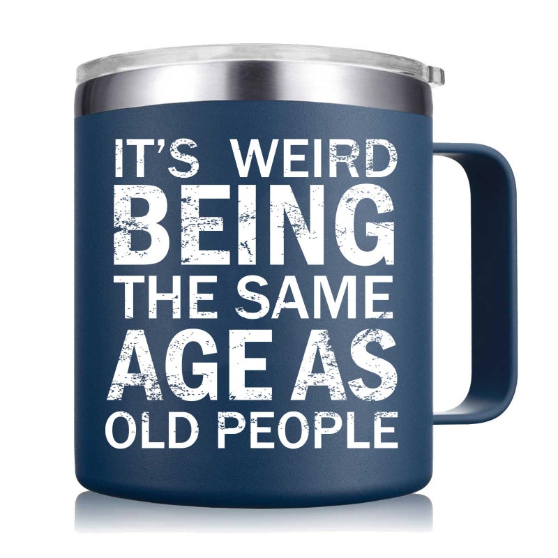 Abledn Christmas Gifts fo Men - Weird Being the Same Age as Old People Mug - Funny 50th 60th 70th Birthday Gifts for Men, Old People, Him, Husband, Grandpa (14OZ, Navy Blue) - Image 1