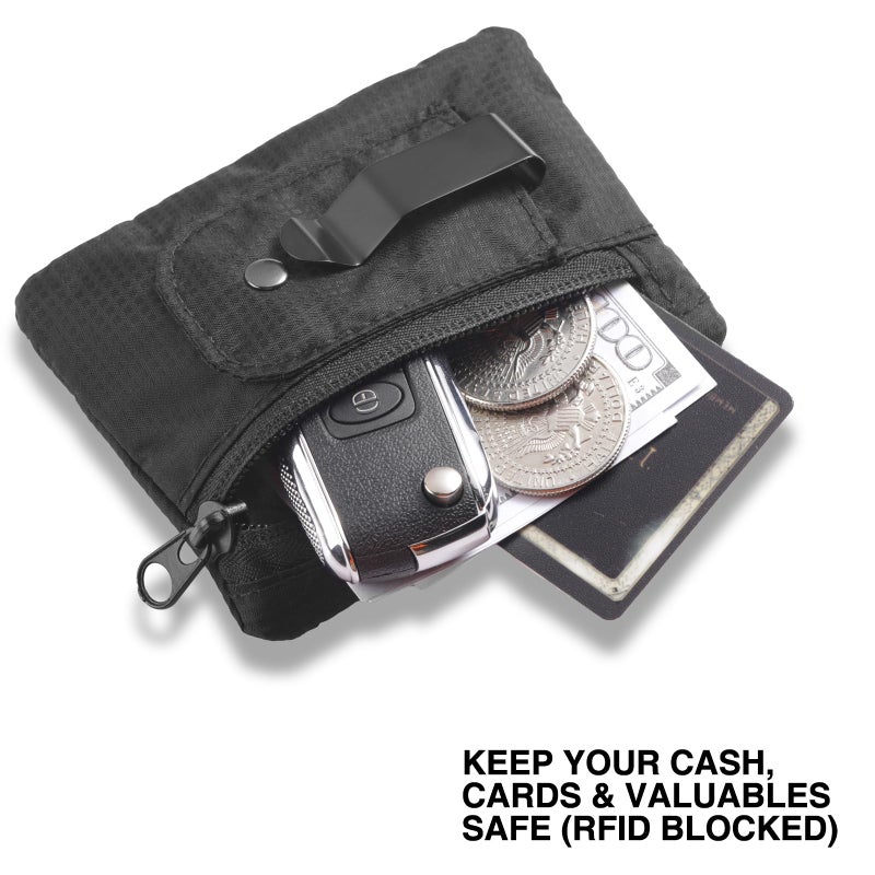 KOSMCCO RFID Blocking Clip Stash Pocket, Compact Hidden Travel Belt Wallet for Cards & Cash - Slim Pickpocket-Proof Design for Everyday Carry, Black - Image 2