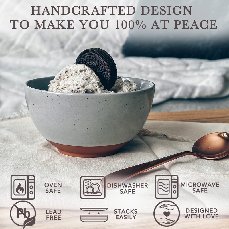 Mora Ceramic Small Dessert Bowls - 16oz, Set of 6 - Microwave, Oven and Dishwasher Safe, For Rice, Ice Cream, Soup, Snack, Cereal, Chili, Side Dishes etc - Microwavable Kitchen Bowl, Assorted Neutrals - Image 4