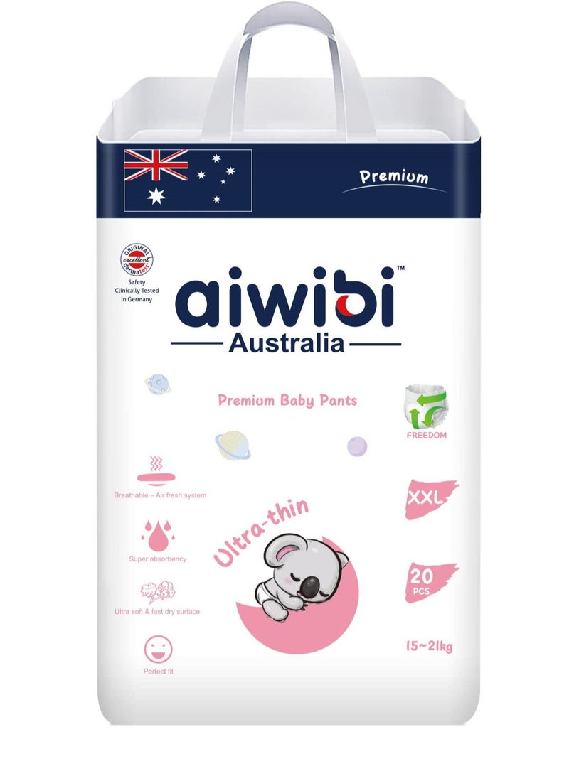 aiwibi Ultra Thin Premium Baby Pant Diapers - Size (6) XXL 20 Pcs (15-21kg), Super Soft and Ultra Thin ,Anti-irritation Pants Baby Nappy Pants, Super Absorption, 360 Stretchy Waistband - Image 1