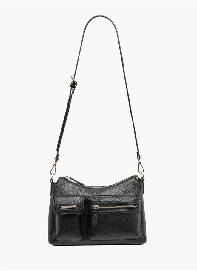 سيليست Textured Crossbody Bag with Detachable Strap and Zip Closure