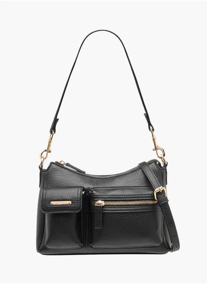 سيليست Textured Crossbody Bag with Detachable Strap and Zip Closure
