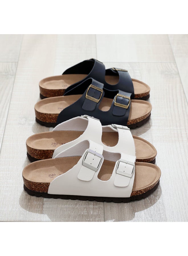 Xggc Cork Slippers For Men, Summer Trendy Non-slip Thick-soled Couple Birkenstock Sandals, Outdoor Wear, Black, Litchi Pattern, Size 44 - Image 1