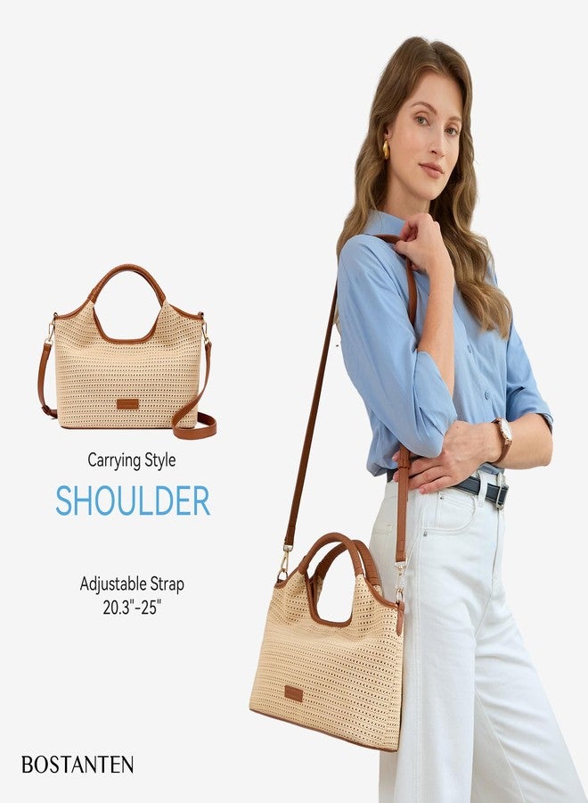 BOSTANTEN Genuine Leather Purses for Women Designer Handbags Crossbody Shoulder Bags Top Handle Satchel with Adjustable Strap, L07-khaki, 12.75" x 4.37" x 7.25", Fashion - Image 3