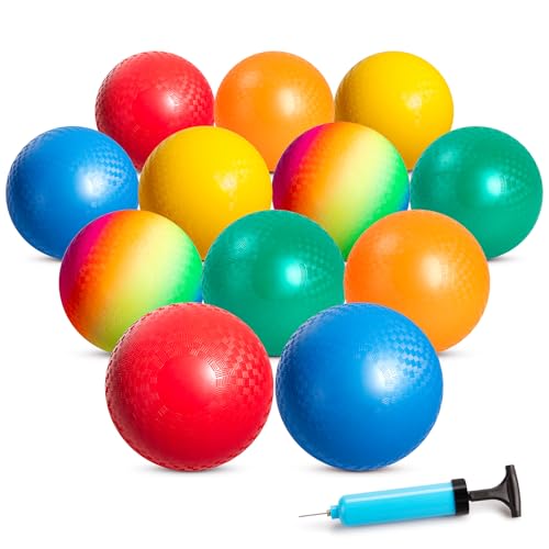 EVERICH TOY Playground Balls Kickball 6 or 12 Pack 85 Dodgeballs Bouncy Kick Balls for Kids Adults Outdoor Indoor 4 Square Ball Sports School Yard Games for Boys Girls 35 58 812 with Pump - Image 1
