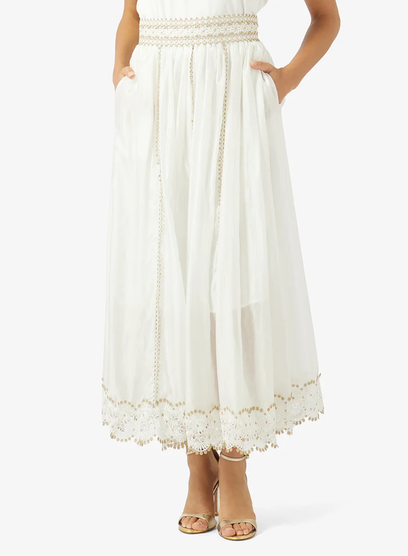 Khizana A-line Skirt With Floral Hem Trim
