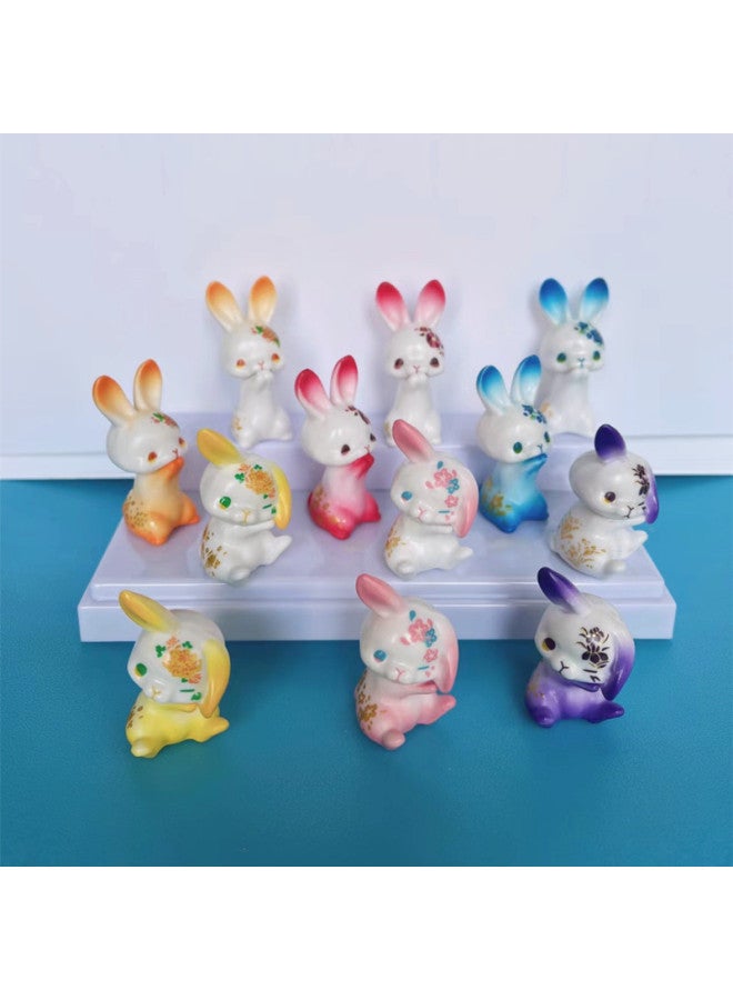 Cream Glue Patch Cute And Wind Printing Rabbit Flower Rabbit Doll Ornaments DIY Handmade Baking Decoration Hand-color:12 Styles Of Printed Rabbits  - Image 1