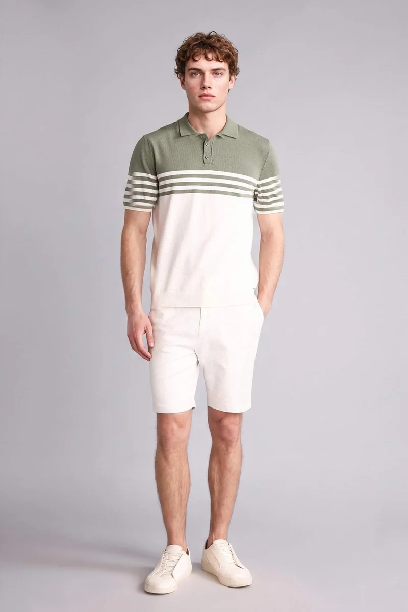 DeFacto Standard Fit Polo Collar Striped Short Sleeve Polo T-Shirt