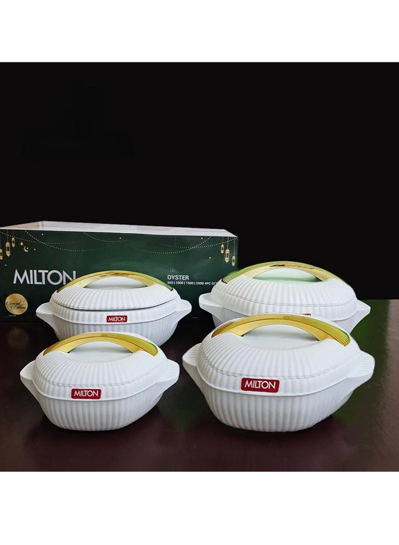 Milton Food Container Set of 4 Pieces Stainless Steel Inner Heat Edge (500ml, 1000ml, 1500ml, 2500ml) White - Image 1