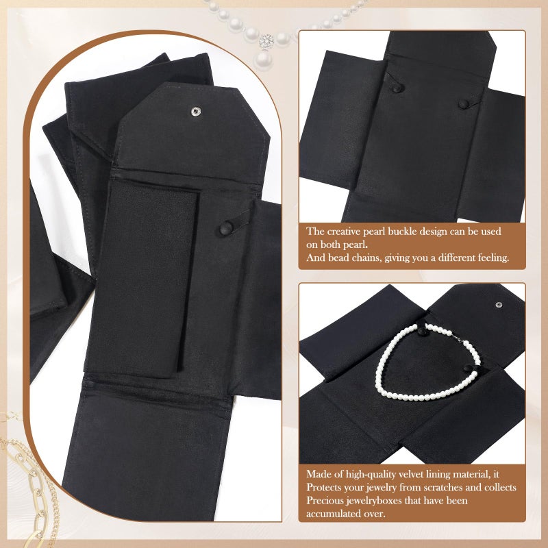 Kenning 6 Pcs Velvet Necklace Jewelry Display Folder Travel Necklace Organizer Women Pearl Jewelry Pouch Gift Bag(Black) - Image 4