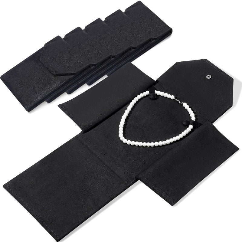 Kenning 6 Pcs Velvet Necklace Jewelry Display Folder Travel Necklace Organizer Women Pearl Jewelry Pouch Gift Bag(Black) - Image 1