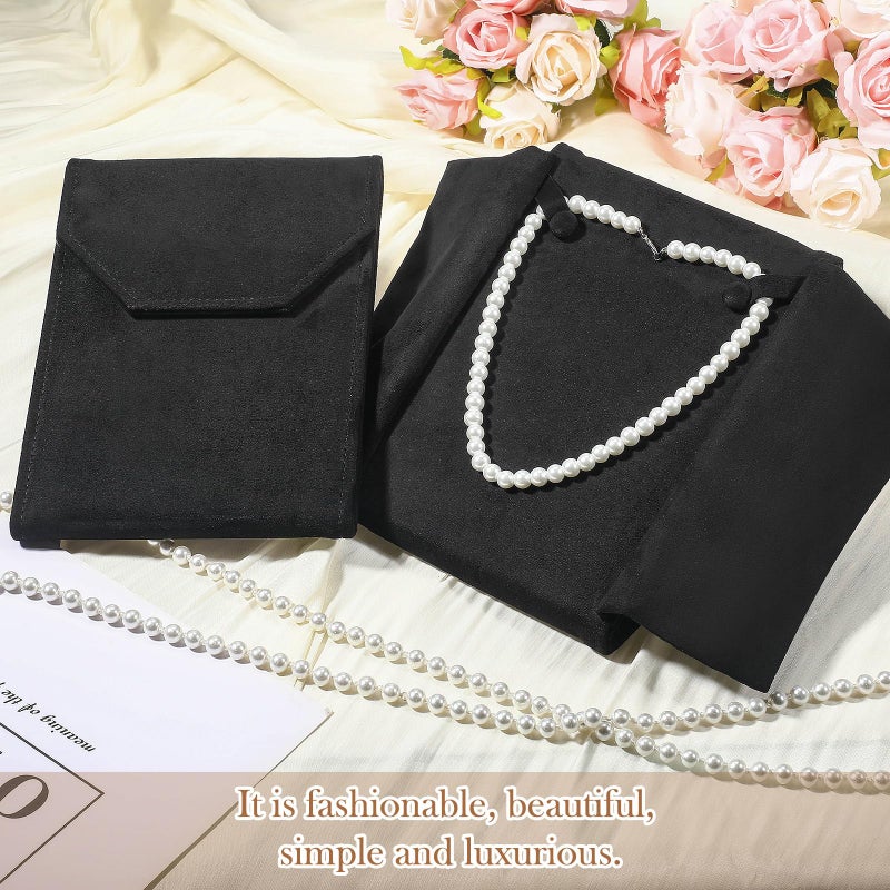 Kenning 6 Pcs Velvet Necklace Jewelry Display Folder Travel Necklace Organizer Women Pearl Jewelry Pouch Gift Bag(Black) - Image 3