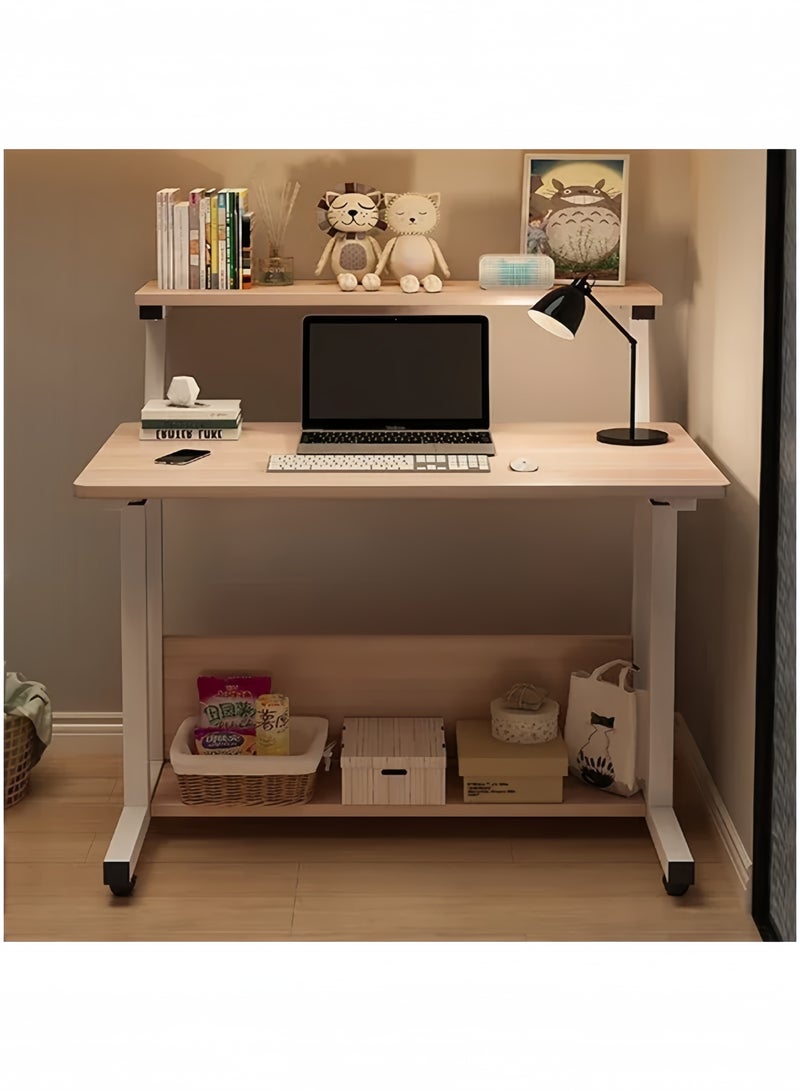 GGEROU Computer Home Office Desk Multi Purpose Study Desk Table With Storage Shelf And Bookshelf Space Saving Design for Home and Office 80 * 40cm Desktop, Height Adjustable 65-80cm, Wood - Image 1