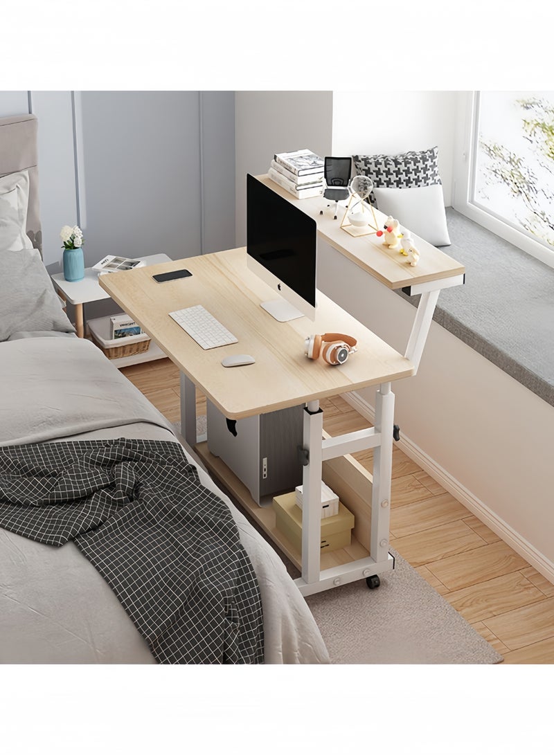 GGEROU Computer Home Office Desk Multi Purpose Study Desk Table With Storage Shelf And Bookshelf Space Saving Design for Home and Office 80 * 40cm Desktop, Height Adjustable 65-80cm, Wood - Image 2