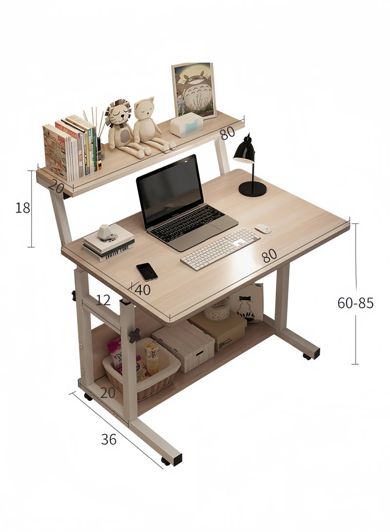GGEROU Computer Home Office Desk Multi Purpose Study Desk Table With Storage Shelf And Bookshelf Space Saving Design for Home and Office 80 * 40cm Desktop, Height Adjustable 65-80cm, Wood - Image 3