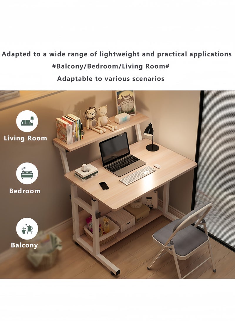 GGEROU Computer Home Office Desk Multi Purpose Study Desk Table With Storage Shelf And Bookshelf Space Saving Design for Home and Office 80 * 40cm Desktop, Height Adjustable 65-80cm, Wood - Image 4