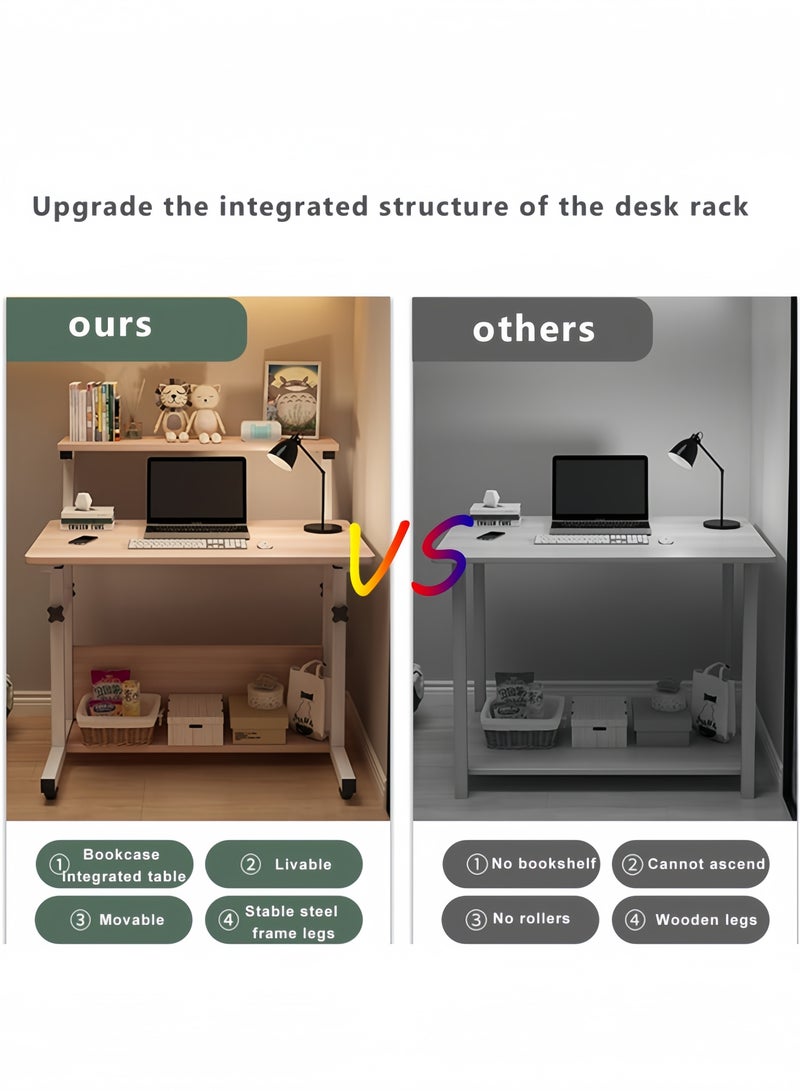 GGEROU Computer Home Office Desk Multi Purpose Study Desk Table With Storage Shelf And Bookshelf Space Saving Design for Home and Office 80 * 40cm Desktop, Height Adjustable 65-80cm, Wood - Image 5