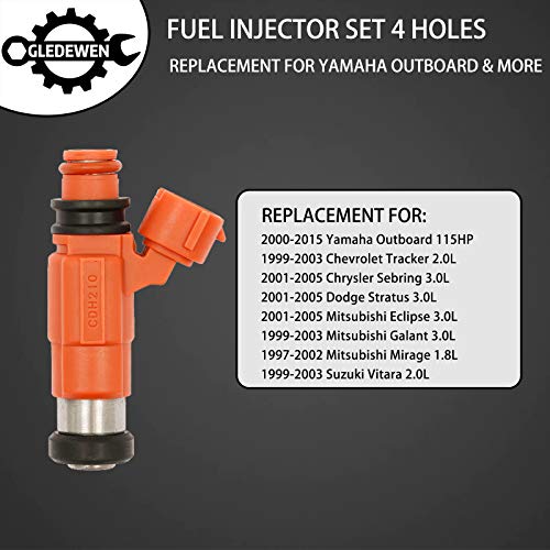 Gledewen Fuel Injector 4 Holes 4Pcs | Replacement for Yamaha Outboard 115 HP Marine Mitsubishi Eclipse Galant Mirage Chrysler Dodge Suzuki | Replace# 68V-8A360-00-00, INP-771, CDH-210 - Image 3