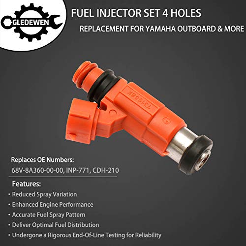 Gledewen Fuel Injector 4 Holes 4Pcs | Replacement for Yamaha Outboard 115 HP Marine Mitsubishi Eclipse Galant Mirage Chrysler Dodge Suzuki | Replace# 68V-8A360-00-00, INP-771, CDH-210 - Image 2