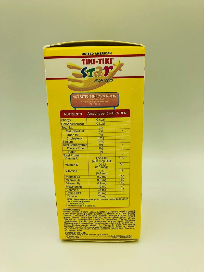 Tiki-Tiki Star Syrup Food Supplement for Children - 120 ml Multivitamin with Lysine and B Complex - Image 2