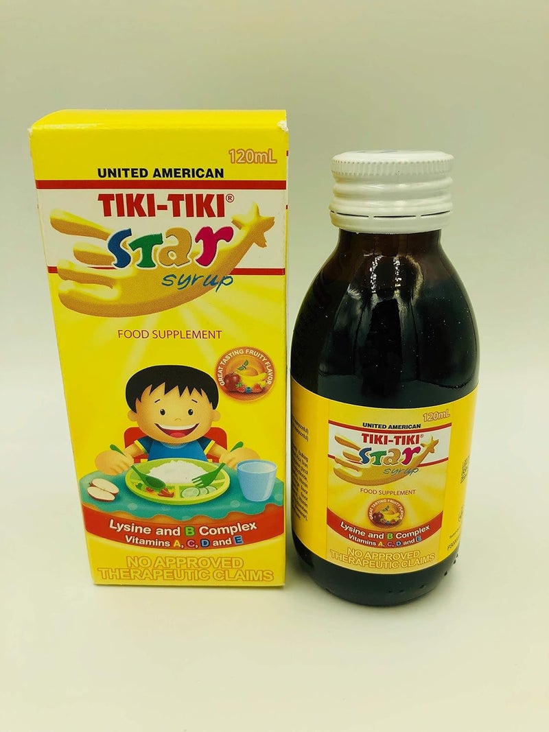 Tiki-Tiki Star Syrup Food Supplement for Children - 120 ml Multivitamin with Lysine and B Complex - Image 1