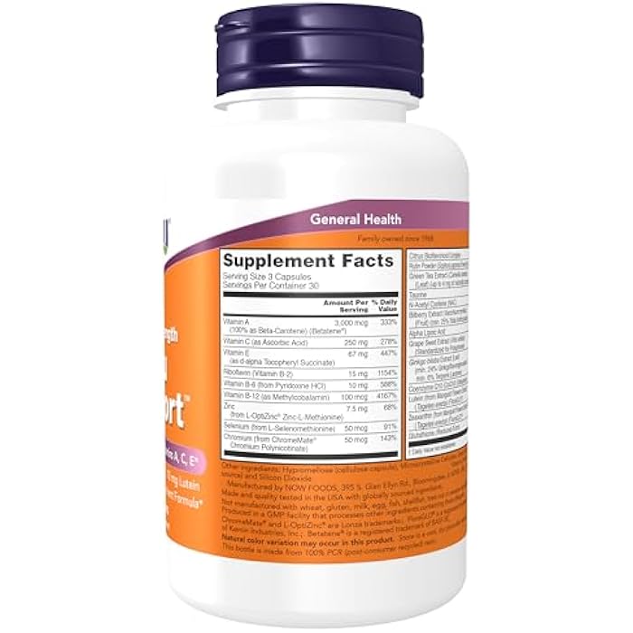 NOW Supplements, Ocu Support™with FloraGLO® Lutein, plus Vitamins A, C and E, 90 Veg Capsules - Image 2