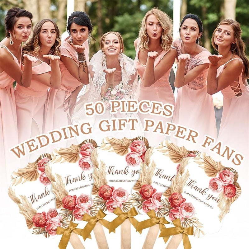 Wedding Fans for Guests, Handheld Folded Fans, Baby Shower Favors, Bridal Bridesmaid Gift, Church Dancing Party Supplies, 50 PCS - Image 2