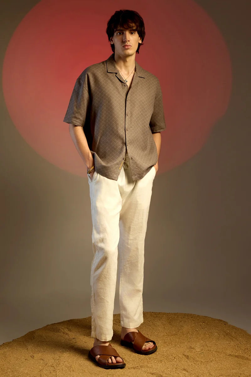 كامبوس سوترا Men's Peanut Brown Quad-Lined Oversized Shirt