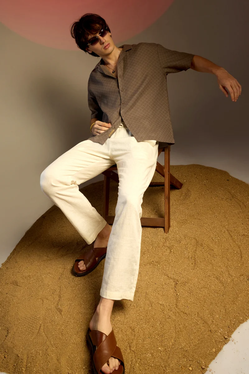 كامبوس سوترا Men's Peanut Brown Quad-Lined Oversized Shirt